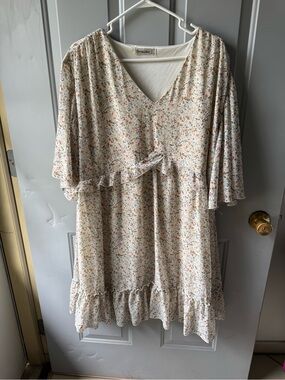 Floral Ruffle Women’s Dress in Cream with Pastel Print